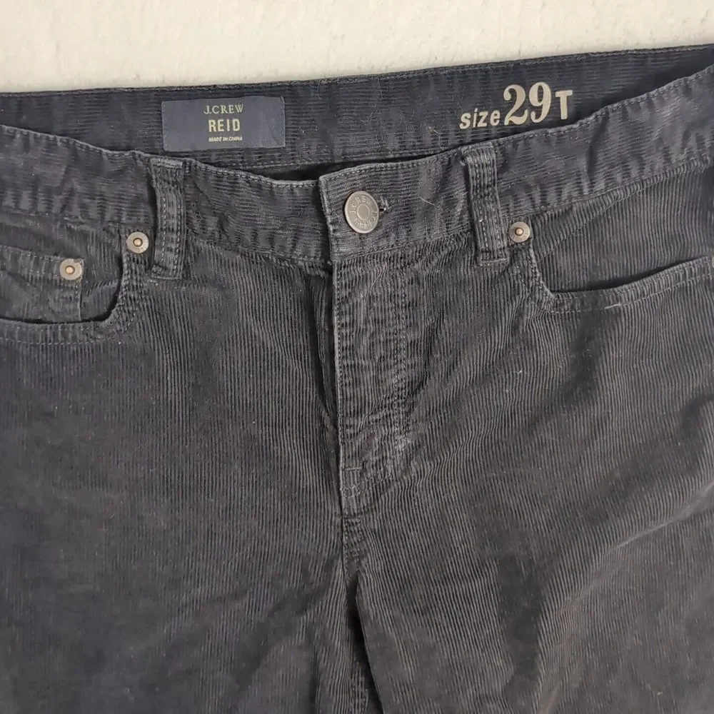 J. CREW Reid Fit Black Corduroy Straight Leg Skinny Pants Size‎ 29R X 32 Stretch